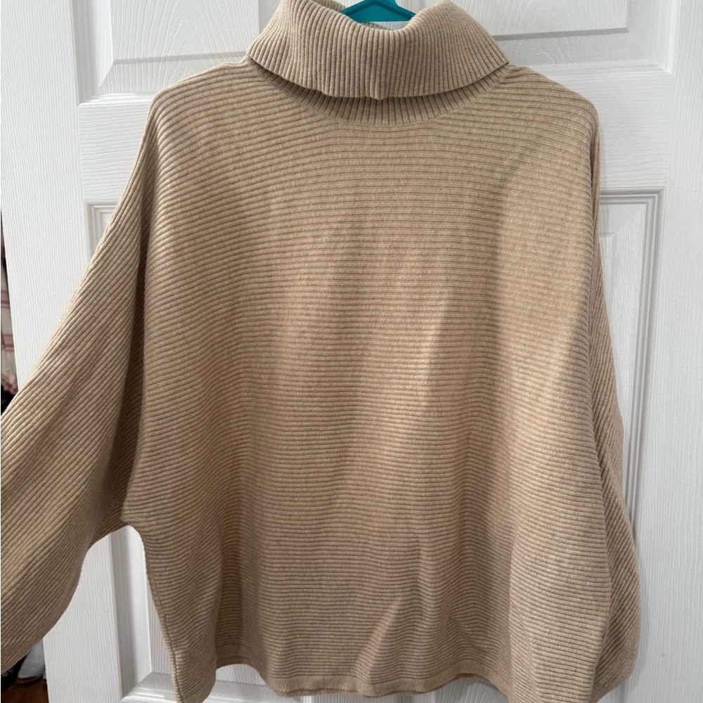 Turtleneck Ribbed Sweater in Tan